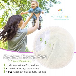 YIFASHIONBABY 20packs(100pairs) 3layers White Reusable and Natural Bamboo Nursing Pads Washable With Laundry Bag 200BW