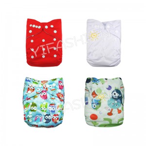 YIFASHIONBABY 4Pack Reusable Boy Plain and Printed Cloth Diapers Pocket  With Inserts 4PB01