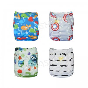 YIFASHIONBABY 4Pack(Boy print) Captain A/ Moustache Reusable Cloth Nappy With Insert 4ZP01