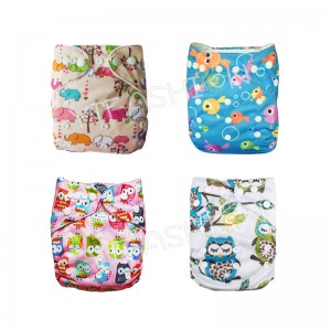 YIFASHIONBABY 4Pack Cute Pink Elephant / Owl Girl Diapers for Baby Pocket Nappy  With Inserts 4ZP02