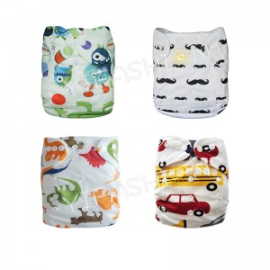 YIFASHIONBABY 4pcs/Pack Reusable Absorbent Minky & Printed Cloth Nappies for Boys with Insert 3-15kg (Dinosaur/Monster) 4ZP26