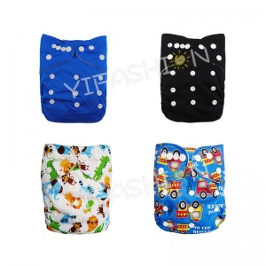 YIFASHIONBABY 4Pack Plain and Printed Cloth Reusable Diapers Nappy For Boy With Inserts 4PB03