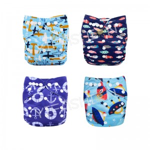 YIFASHIONBABY 4pcs Airship Printed Pocket Cloth Diapers for Boy 6-35pounds 4ZP27