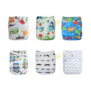 YIFASHIONBABY 6Pack Cute Prints Boy Nappies Cloth Diapers Pocket Washable Adjustable Reusable With Inserts 6ZP01