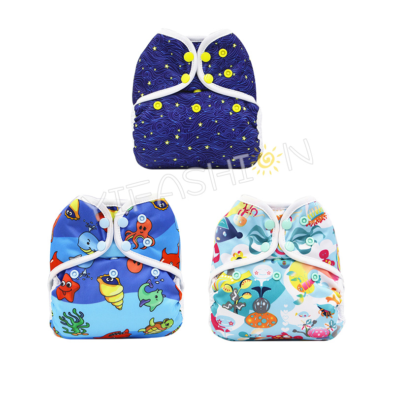 YIFASHIONBABY 3pcs/pack Sea World Printed Cloth Diaper Cover One Size for Baby 6-35pounds with Leg Gussets YC-Z03