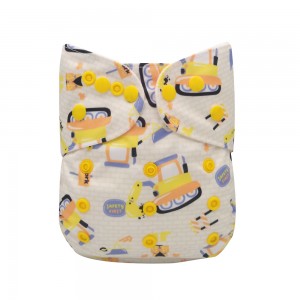 YIFASHION Colorful Snaps Cutie Baby Cloth Nappies Pocket ” Yellow excavator” YH02