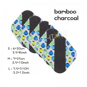 YIFASHIONBABY 5pcs/pack Cloth Charcoal Bamboo Menstrual Pads Reusable (S,M,L) with 1pc Little bag YW04