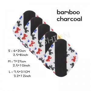 YIFASHIONBABY 5pcs/Pack Absorption Reusable Menstrual Pads Charcoal Bamboo Washable (S,M,L) with 1pc Little bag YW05