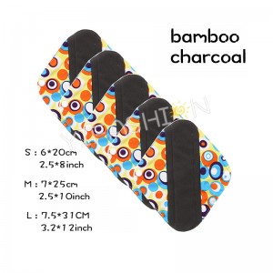 YIFASHIONBABY 5pcs/Pack Super Soft Antibacterial Bamboo Charcoal Mama Cloth Menstrual Pads/ Reusable Panty Liners with 1pc Mini Bag (S,M,L) YW10
