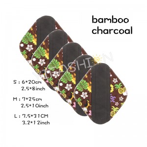 YIFASHIONBABY Reusable Sanitary Pads Charcoal Bamboo Napkin Washable Menstrual Pads 5 PCS with Mini Wet Bag YW17