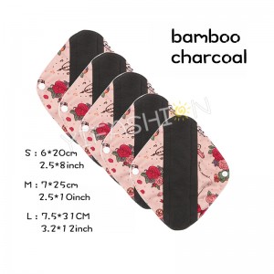 YIFASHIONBABY 5Pcs Pack Rose Super-absorbent Women Charcoal Bamboo Reusable Sanitary Pads/Cloth Menstrual Pads with Mini Wet Bag 3size(S,M,L) YW22