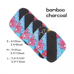YIFASHIONBABY Reusable Sanitary Pads Charcoal Bamboo- Cloth Sanitary Pads – Pack of 5 with Mini Wet Bag 3size(S,M,L) YW28