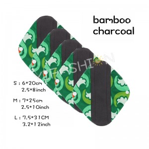 YIFASHIONBABY Bamboo-charcoal Reusable Cloth Sanitary Pads for Women,Pack of 5 with Mini Wet Bag 3size(S,M,L) YW29