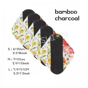 YIFASHIONBABY 5pcs Reusable Cloth Menstrual Pads with Charcoal Absorbency Layer, Washable Sanitary Napkins 3Size YW38