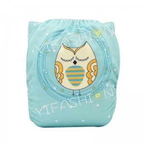 YIFASHIONBABY 1pc Neutral Cloth Diapers＋1pc Microfiber Insert -DD02( Blue Birds/Owl Design)