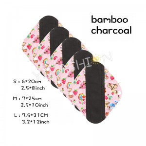 YIFASHIONBABY Bamboo Charcoal Reusable Sanitary Pads – Cloth Sanitary Pads – Pack of 5 with 1pc Mini Bag (S,M,L) YW02